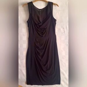 CUTE LITTLE BLACK DRESS Ruched Sleeveless Bodycon Sheer Neckline Casual Dressy 6